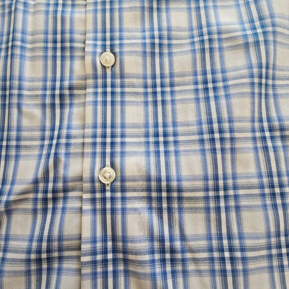 Egara Mens Non-Iron Blue & White Plaid Button-Down Shirt XXL 100% Cotton - Picture 8 of 8